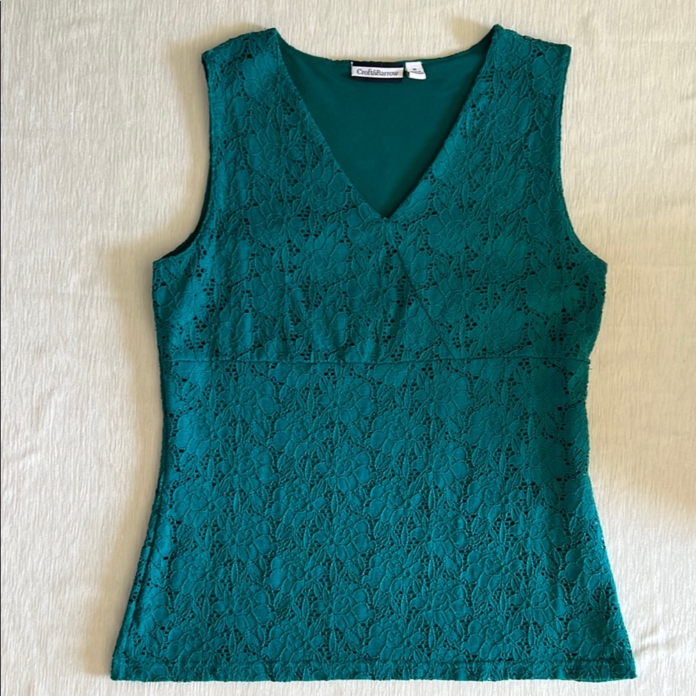 Croft & Barrow Teal Lace Overlay Sleeveless Top Medium
